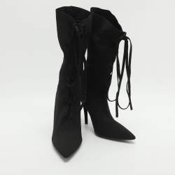 Pre Owned Yeezy Season 5 Black Knit Sock Lace Up Boots Size 39.5