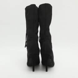 Pre Owned Yeezy Season 5 Black Knit Sock Lace Up Boots Size 39.5