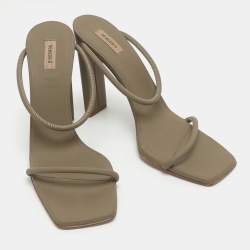 Pre Owned Yeezy Season 6 Size 37.5 Green Leather Slide Sandal