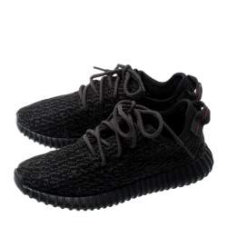 Pre Owned Yeezy x Adidas Black/Grey Knit Fabric Boost 350 Pirate Black Sneakers Size 39.5