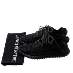 Pre Owned Yeezy x Adidas Black/Grey Knit Fabric Boost 350 Pirate Black Sneakers Size 39.5