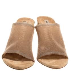 Pre Owned Yeezy Beige Mesh and Suede Season 6 Open Toe Mule Sandal Size 37