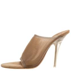 Pre Owned Yeezy Beige Mesh and Suede Season 6 Open Toe Mule Sandal Size 37