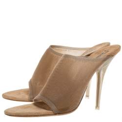 Pre Owned Yeezy Beige Mesh and Suede Season 6 Open Toe Mule Sandal Size 37