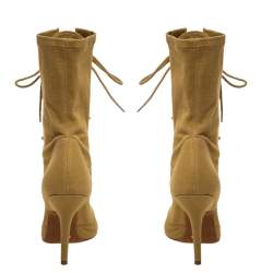 Pre Owned Yeezy Beige Stretch Canvas Season 6 Lace Up Pointed Toe Boots Size 36