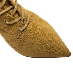 Pre Owned Yeezy Beige Stretch Canvas Season 6 Lace Up Pointed Toe Boots Size 36