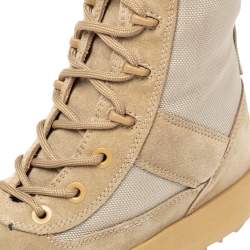 Pre Owned Yeezy Light Brown Canvas and Suede Season 3 Rock Military Boots Size 37