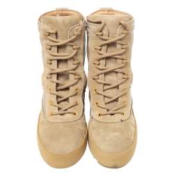 Pre Owned Yeezy Light Brown Canvas and Suede Season 3 Rock Military Boots Size 37