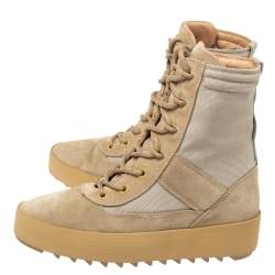 Pre Owned Yeezy Light Brown Canvas and Suede Season 3 Rock Military Boots Size 37
