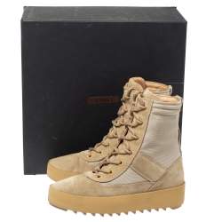 Pre Owned Yeezy Light Brown Canvas and Suede Season 3 Rock Military Boots Size 37