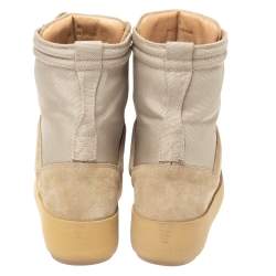 Pre Owned Yeezy Light Brown Canvas and Suede Season 3 Rock Military Boots Size 37