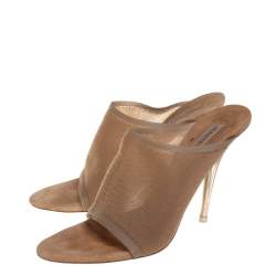 Pre Owned Yeezy Beige Mesh Season 6  Slip On Mules Size 36.5