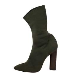 Yeezy  Season 2  Green Fabric Pointed Toe Sock Boots Size 38