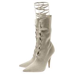 Yeezy Beige Knit Sock Lace Up Boots Size 36.5