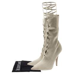 Yeezy Beige Knit Sock Lace Up Boots Size 36.5