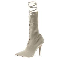Yeezy Beige Knit Sock Lace Up Boots Size 36.5