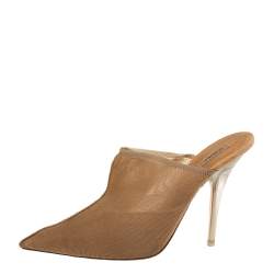 Pre Owned Yeezy Beige Mesh Season 6 Pointed Toe Mules Sandals Size 39.5