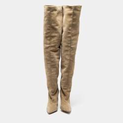 Yeezy Season 5 Beige Suede Over The Knee Length Pointed Toe Boots Size 39