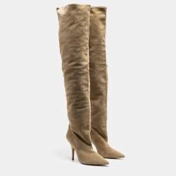 Yeezy Season 5 Beige Suede Over The Knee Length Pointed Toe Boots Size 39