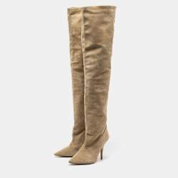 Yeezy Season 5 Beige Suede Over The Knee Length Pointed Toe Boots Size 39