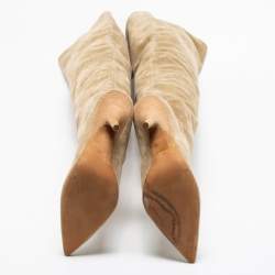 Yeezy Season 5 Beige Suede Over The Knee Length Pointed Toe Boots Size 39