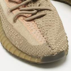 Pre Owned Yeezy x Adidas Brown Knit Fabric Boost 350 V2 Sand Taupe Sneakers Size 41 1/3