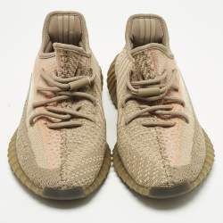 Pre Owned Yeezy x Adidas Brown Knit Fabric Boost 350 V2 Sand Taupe Sneakers Size 41 1/3