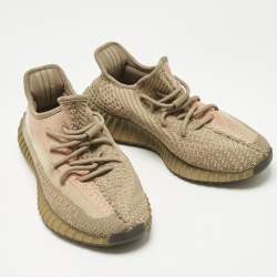 Pre Owned Yeezy x Adidas Brown Knit Fabric Boost 350 V2 Sand Taupe Sneakers Size 41 1/3