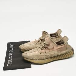 Pre Owned Yeezy x Adidas Brown Knit Fabric Boost 350 V2 Sand Taupe Sneakers Size 41 1/3