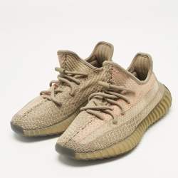 Pre Owned Yeezy x Adidas Brown Knit Fabric Boost 350 V2 Sand Taupe Sneakers Size 36 2/3
