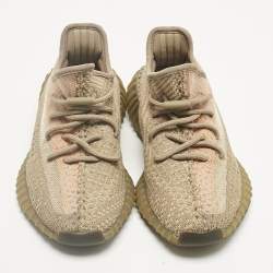 Pre Owned Yeezy x Adidas Brown Knit Fabric Boost 350 V2 Sand Taupe Sneakers Size 36 2/3