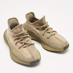 Pre Owned Yeezy x Adidas Brown Knit Fabric Boost 350 V2 Sand Taupe Sneakers Size 36 2/3