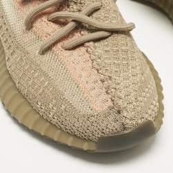 Pre Owned Yeezy x Adidas Brown Knit Fabric Boost 350 V2 Sand Taupe Sneakers Size 36 2/3