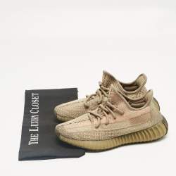 Pre Owned Yeezy x Adidas Brown Knit Fabric Boost 350 V2 Sand Taupe Sneakers Size 36 2/3