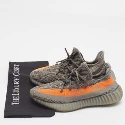 Pre Owned Yeezy x Adidas Boost 350 V2 Beluga Reflective Size 40 Grey/Orange Knit Fabric Low Top Sneakers