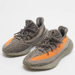 Pre Owned Yeezy x Adidas Boost 350 V2 Beluga Reflective Size 40 Grey/Orange Knit Fabric Low Top Sneakers