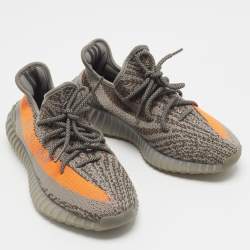 Pre Owned Yeezy x Adidas Boost 350 V2 Beluga Reflective Size 40 Grey/Orange Knit Fabric Low Top Sneakers
