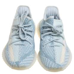 Pre Owned Yeezy x Adidas Blue/White Cotton Knit Boost 350 V2 'Cloud White' Sneakers Size 37