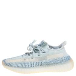 Pre Owned Yeezy x Adidas Blue/White Cotton Knit Boost 350 V2 'Cloud White' Sneakers Size 37