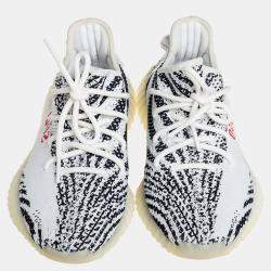 Pre Owned Yeezy x adidas White/Black Knit Fabric Boost 350 V2 Zebra Sneakers Size 40
