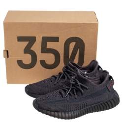 Pre Owned Yeezy x adidas Black Knit Fabric 350 V2 Static Low Top Sneakers Size 37 1/3