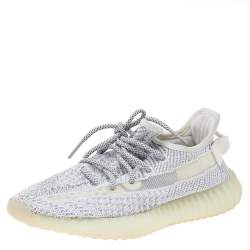 Pre Owned Yeezy x Adidas White/Grey Knit Fabric Boost 350 V2 Cloud Sneakers Size 38.5