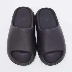 Pre Owned Yeezy x Adidas Black Rubber Onyx Flat Slides Size 37