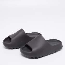 Pre Owned Yeezy x Adidas Black Rubber Onyx Flat Slides Size 37