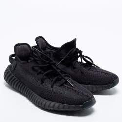 Pre Owned Yeezy x Adidas Black Knit Fabric Boost 350 V2 Onyx Low-Top Sneakers Size 41 1/3