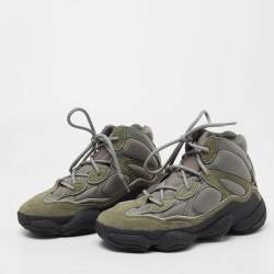 Pre Owned Yeezy x Adidas Grey Suede and Neoprene 500 High Mist Slate Sneakers Size 38