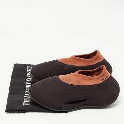 Pre Owned Yeezy x Adidas Black/Brown Knit Fabric RNR Stone Carbon Sneakers Size 38 2/3