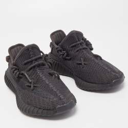 Pre Owned Yeezy x Adidas Black Knit Fabric Boost 350 V2 Black Angel Non Reflective Sneakers Size 36 2/3