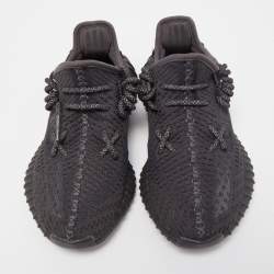 Pre Owned Yeezy x Adidas Black Knit Fabric Boost 350 V2 Black Angel Non Reflective Sneakers Size 36 2/3