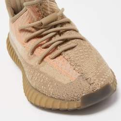 Pre Owned Yeezy x Adidas Brown Knit Fabric Boost 350 V2 Sand Taupe Sneakers Size 38 2/3